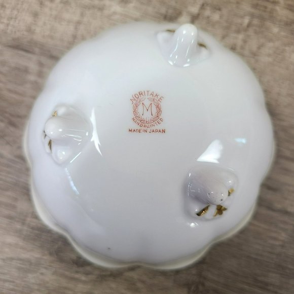 VTG Noritake "M" Japan Three Footed Condiment Bowl w Spoon Saucer Plate Floral - Picture 4 of 13